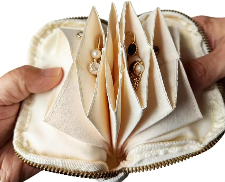 Travel Jewelry Case Soft Velvet Organizer Pouch 6 Layer Zipper Portable Jewelry Bag for Bracelet Rings Earrings Necklace Bangle Tangle-Free Storage Mini Travel Case Women Gifts-Red