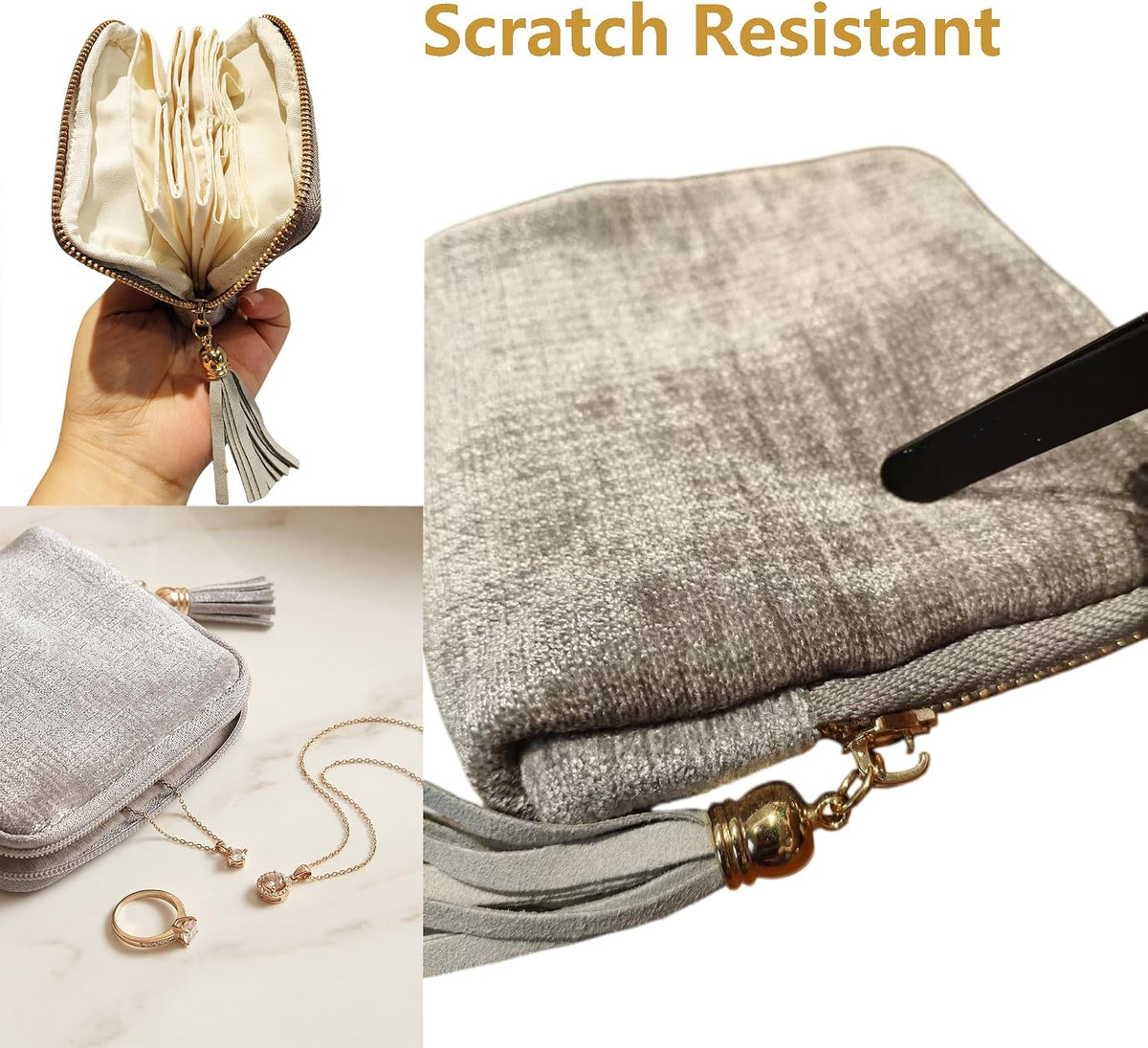 Travel Jewelry Case Soft Velvet Organizer Pouch 6 Layer Zipper Portable Jewelry Bag for Bracelet Rings Earrings Necklace Bangle Tangle-Free Storage Mini Travel Case Women Gifts-Red