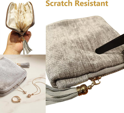 Travel Jewelry Case Soft Velvet Organizer Pouch 6 Layer Zipper Portable Jewelry Bag for Bracelet Rings Earrings Necklace Bangle Tangle-Free Storage Mini Travel Case Women Gifts-Red