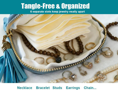 Travel Jewelry Case Soft Velvet Organizer Pouch 6 Layer Zipper Portable Jewelry Bag for Bracelet Rings Earrings Necklace Bangle Tangle-Free Storage Mini Travel Case Women Gifts-Red