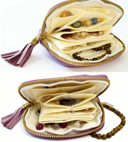 Travel Jewelry Case Soft Velvet Organizer Pouch 6 Layer Zipper Portable Jewelry Bag for Bracelet Rings Earrings Necklace Bangle Tangle-Free Storage Mini Travel Case Women Gifts-Red