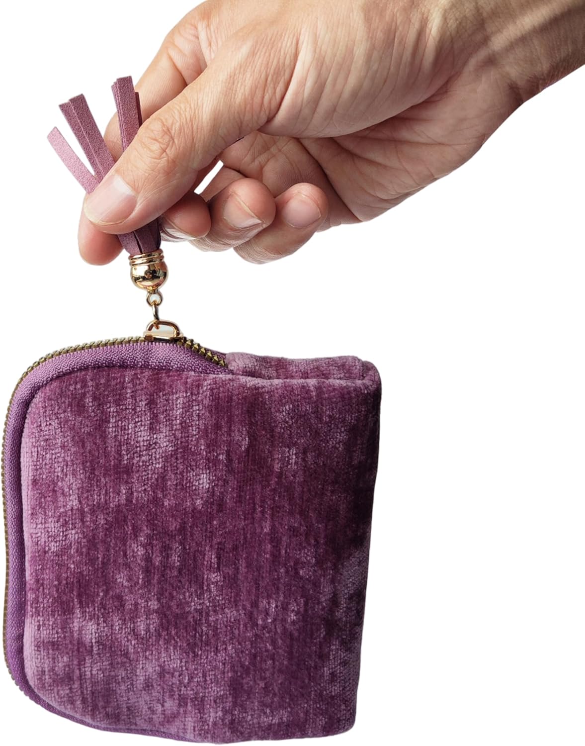 Travel Jewelry Case Soft Velvet Organizer Pouch 6 Layer Zipper Portable Jewelry Bag for Bracelet Rings Earrings Necklace Bangle Tangle-Free Storage Mini Travel Case Women Gifts-Red