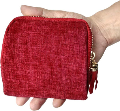 Travel Jewelry Case Soft Velvet Organizer Pouch 6 Layer Zipper Portable Jewelry Bag for Bracelet Rings Earrings Necklace Bangle Tangle-Free Storage Mini Travel Case Women Gifts-Red