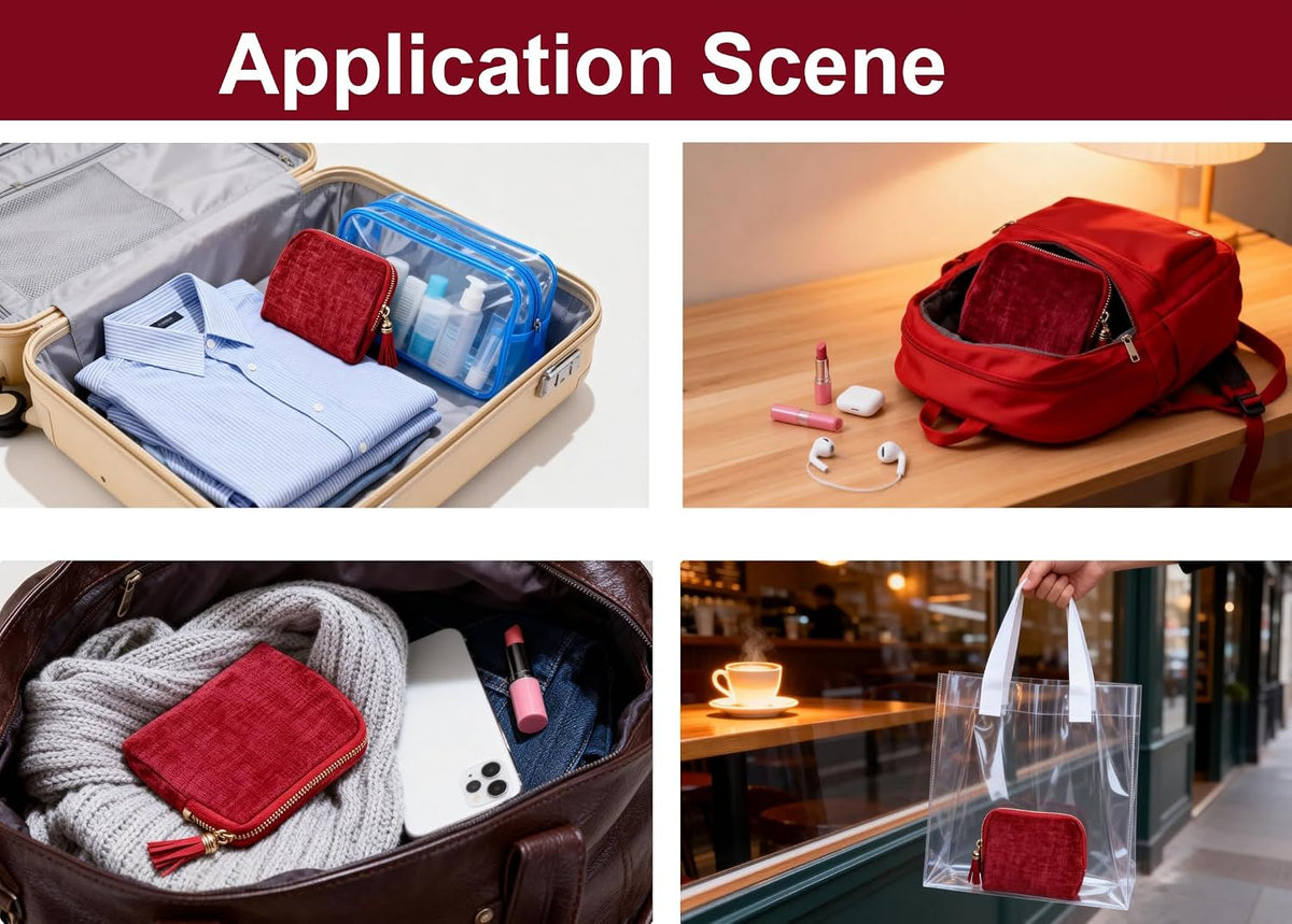 Travel Jewelry Case Soft Velvet Organizer Pouch 6 Layer Zipper Portable Jewelry Bag for Bracelet Rings Earrings Necklace Bangle Tangle-Free Storage Mini Travel Case Women Gifts-Red