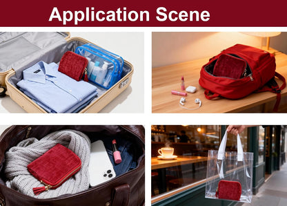 Travel Jewelry Case Soft Velvet Organizer Pouch 6 Layer Zipper Portable Jewelry Bag for Bracelet Rings Earrings Necklace Bangle Tangle-Free Storage Mini Travel Case Women Gifts-Red