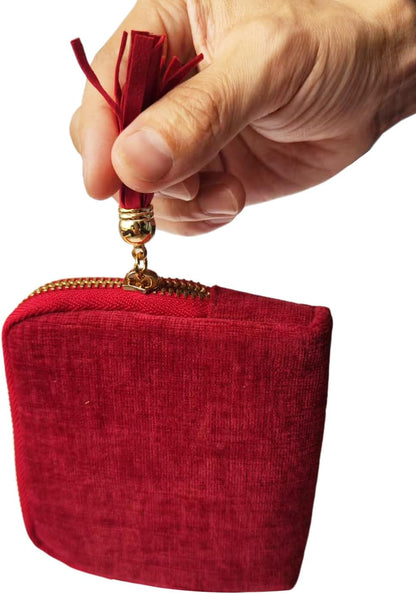 Travel Jewelry Case Soft Velvet Organizer Pouch 6 Layer Zipper Portable Jewelry Bag for Bracelet Rings Earrings Necklace Bangle Tangle-Free Storage Mini Travel Case Women Gifts-Red