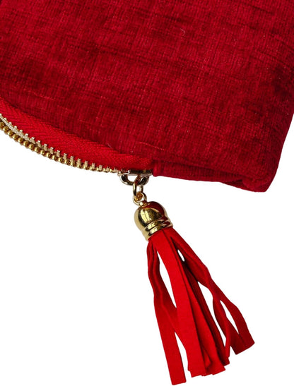 Travel Jewelry Case Soft Velvet Organizer Pouch 6 Layer Zipper Portable Jewelry Bag for Bracelet Rings Earrings Necklace Bangle Tangle-Free Storage Mini Travel Case Women Gifts-Red
