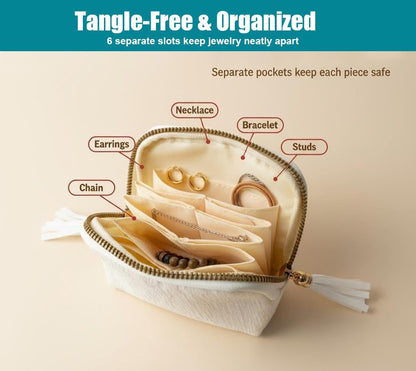 Travel Jewelry Case Soft Velvet Organizer Pouch 6 Layer Zipper Portable Jewelry Bag for Bracelet Rings Earrings Necklace Bangle Tangle-Free Storage Mini Travel Case Women Gifts-Red