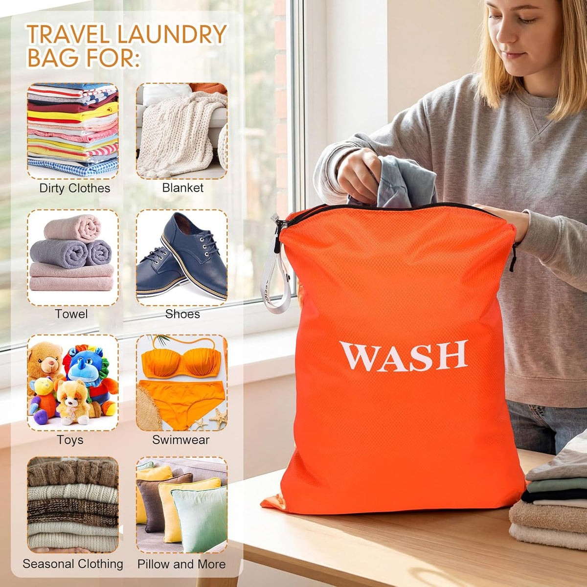 4 Pcs Travel Laundry Bags Bulk 22 x 14 Inch Washable Waterproof Wet Dry Bag for Dirty Clothes Gym Foldable Organizer with Zipper Travel Accessories for Swimming Yoga Bathing Suit Workout