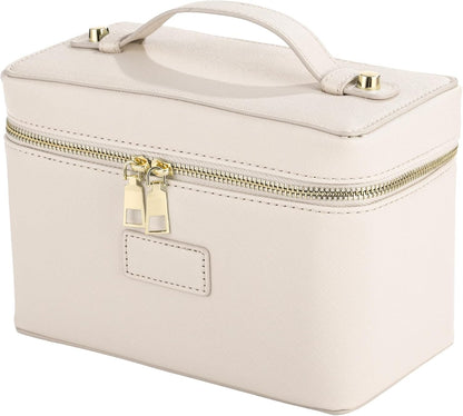 Makeup Vanity Bag for Women - Large Capacity Cosmetic Organizer with Removable Liner, Waterproof PU Leather Skincare Bag, Portable Chic Cosmetic Make Up Case for Skincare, Accessories,StyleB, Brown
