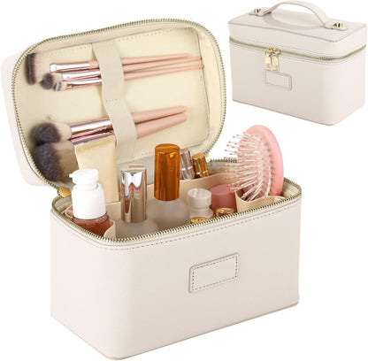 Makeup Vanity Bag for Women - Large Capacity Cosmetic Organizer with Removable Liner, Waterproof PU Leather Skincare Bag, Portable Chic Cosmetic Make Up Case for Skincare, Accessories,StyleB, Brown
