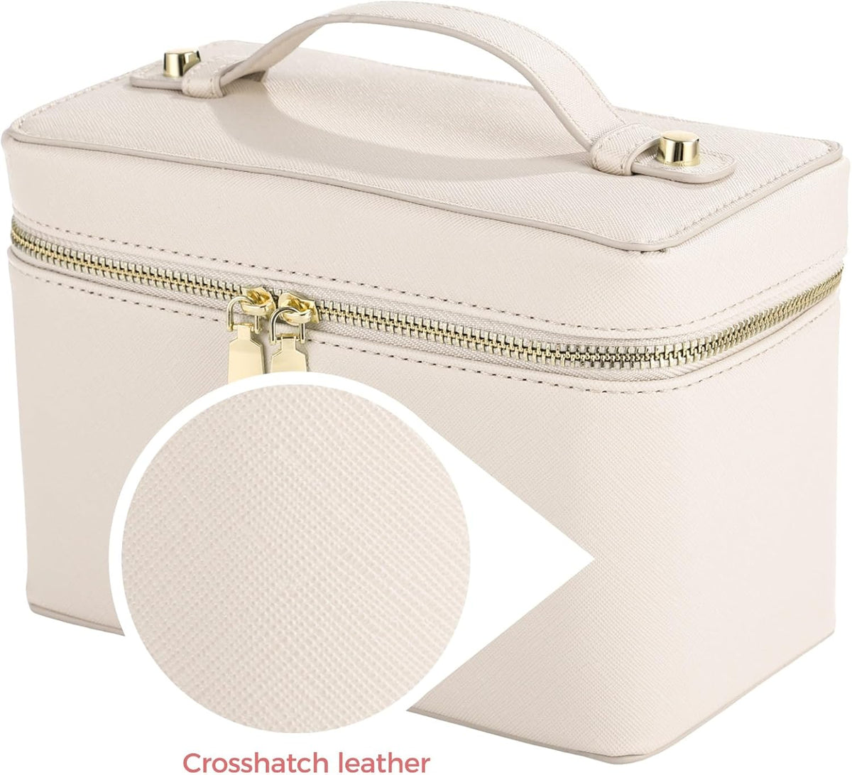 Makeup Vanity Bag for Women - Large Capacity Cosmetic Organizer with Removable Liner, Waterproof PU Leather Skincare Bag, Portable Chic Cosmetic Make Up Case for Skincare, Accessories,StyleB, Brown