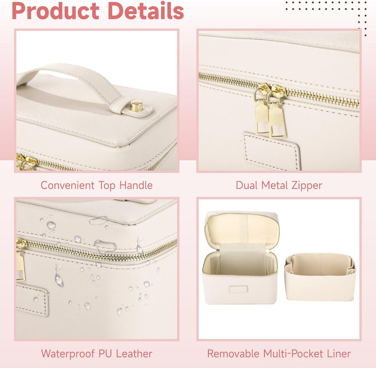 Makeup Vanity Bag for Women - Large Capacity Cosmetic Organizer with Removable Liner, Waterproof PU Leather Skincare Bag, Portable Chic Cosmetic Make Up Case for Skincare, Accessories,StyleB, Brown