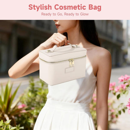 Makeup Vanity Bag for Women - Large Capacity Cosmetic Organizer with Removable Liner, Waterproof PU Leather Skincare Bag, Portable Chic Cosmetic Make Up Case for Skincare, Accessories,StyleB, Brown