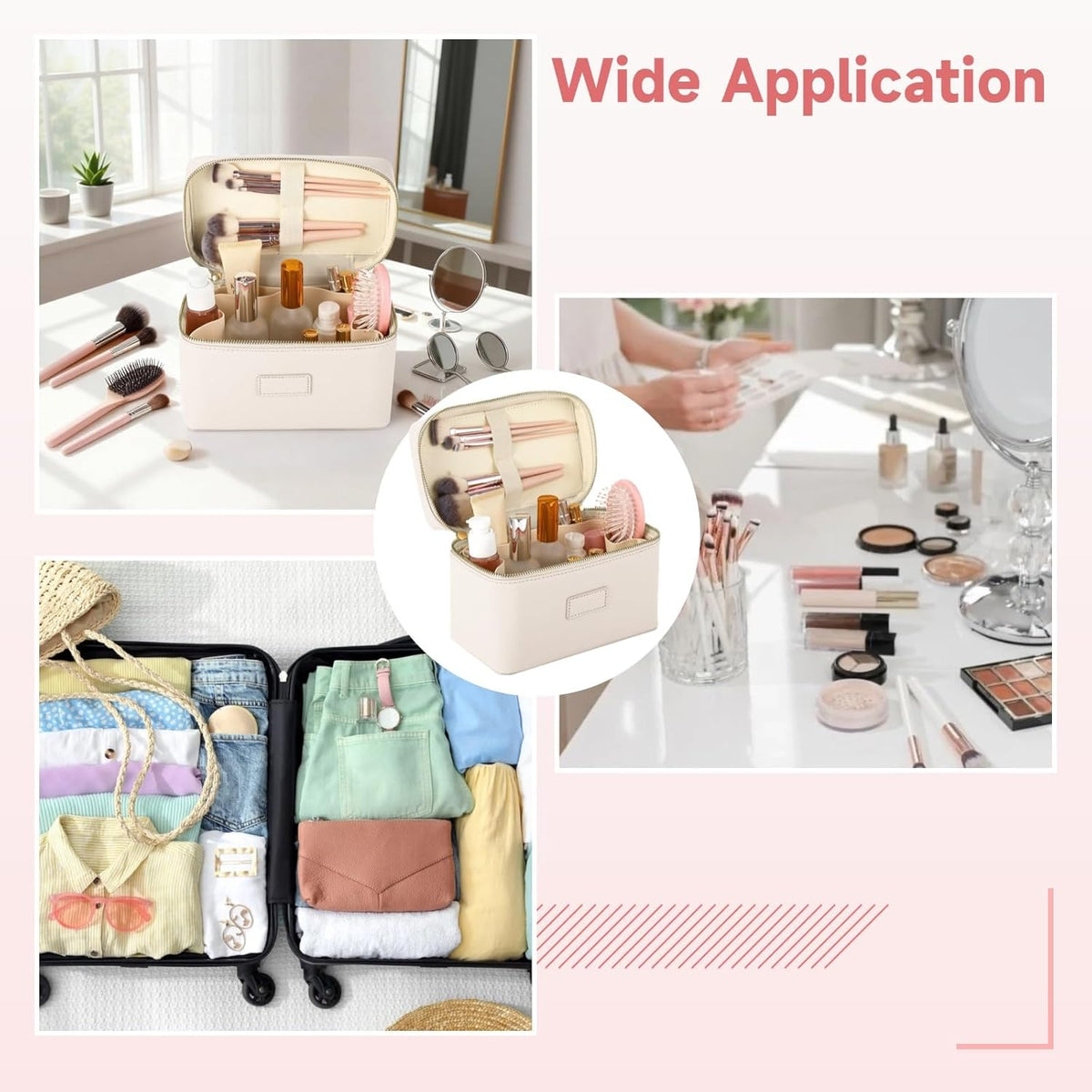 Makeup Vanity Bag for Women - Large Capacity Cosmetic Organizer with Removable Liner, Waterproof PU Leather Skincare Bag, Portable Chic Cosmetic Make Up Case for Skincare, Accessories,StyleB, Brown