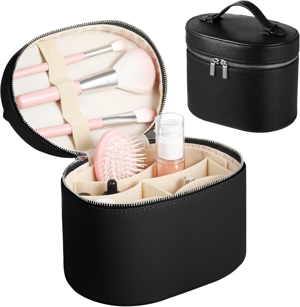 Makeup Vanity Bag for Women - Large Capacity Cosmetic Organizer with Removable Liner, Waterproof PU Leather Skincare Bag, Portable Chic Cosmetic Make Up Case for Skincare, Accessories,StyleB, Brown