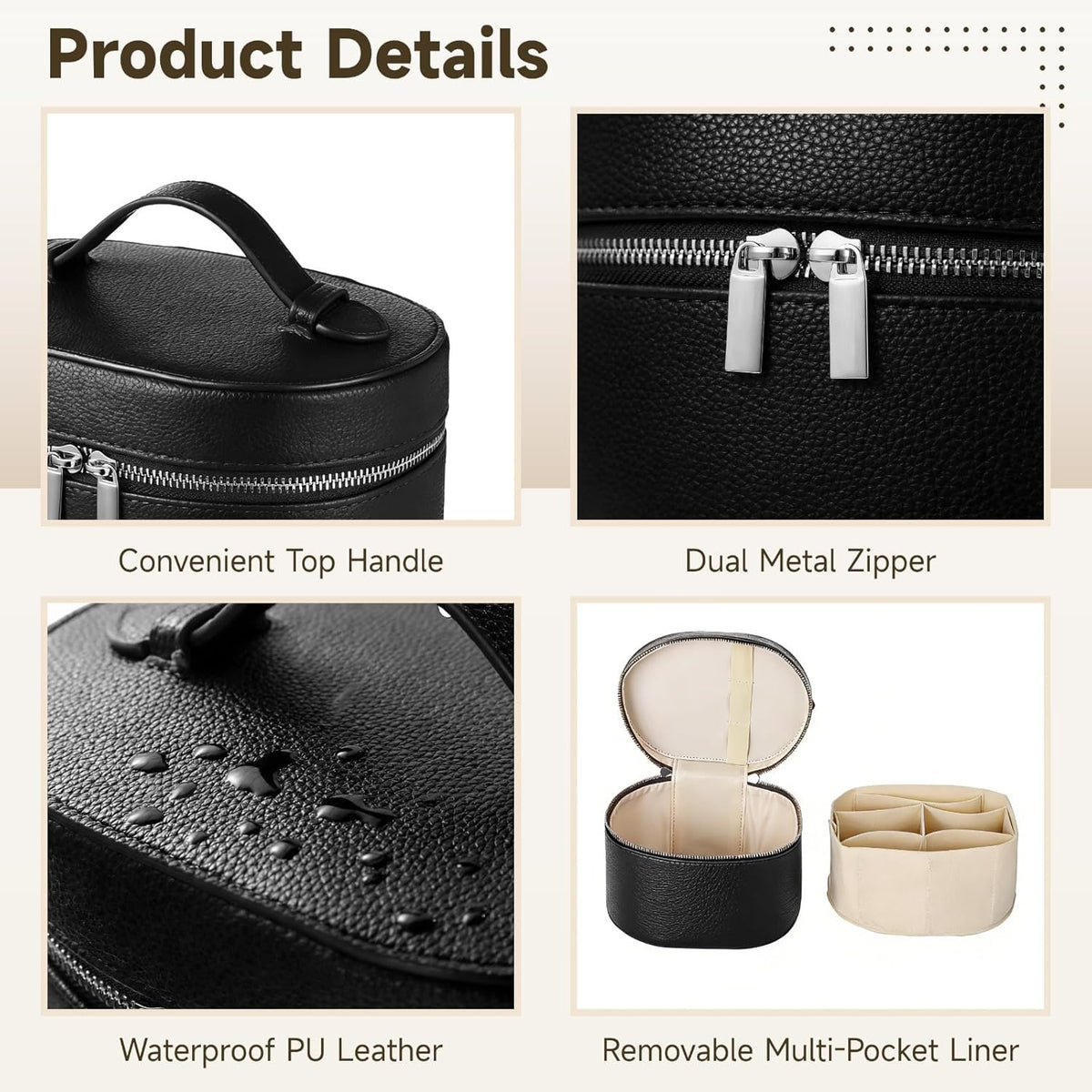 Makeup Vanity Bag for Women - Large Capacity Cosmetic Organizer with Removable Liner, Waterproof PU Leather Skincare Bag, Portable Chic Cosmetic Make Up Case for Skincare, Accessories,StyleB, Brown