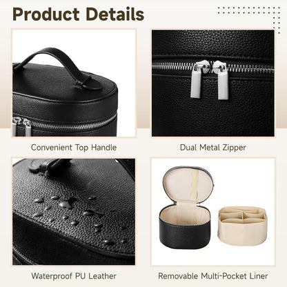 Makeup Vanity Bag for Women - Large Capacity Cosmetic Organizer with Removable Liner, Waterproof PU Leather Skincare Bag, Portable Chic Cosmetic Make Up Case for Skincare, Accessories,StyleB, Brown