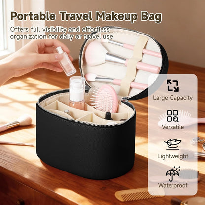 Makeup Vanity Bag for Women - Large Capacity Cosmetic Organizer with Removable Liner, Waterproof PU Leather Skincare Bag, Portable Chic Cosmetic Make Up Case for Skincare, Accessories,StyleB, Brown