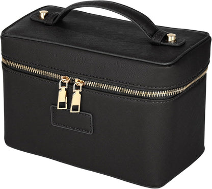 Makeup Vanity Bag for Women - Large Capacity Cosmetic Organizer with Removable Liner, Waterproof PU Leather Skincare Bag, Portable Chic Cosmetic Make Up Case for Skincare, Accessories,StyleB, Brown
