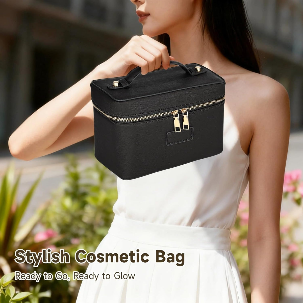 Makeup Vanity Bag for Women - Large Capacity Cosmetic Organizer with Removable Liner, Waterproof PU Leather Skincare Bag, Portable Chic Cosmetic Make Up Case for Skincare, Accessories,StyleB, Brown