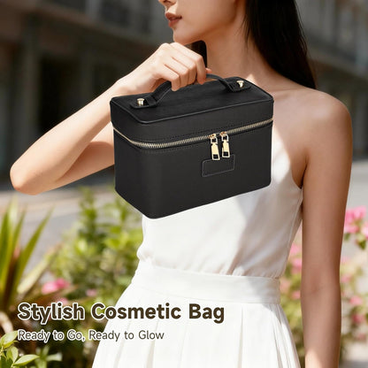 Makeup Vanity Bag for Women - Large Capacity Cosmetic Organizer with Removable Liner, Waterproof PU Leather Skincare Bag, Portable Chic Cosmetic Make Up Case for Skincare, Accessories,StyleB, Brown