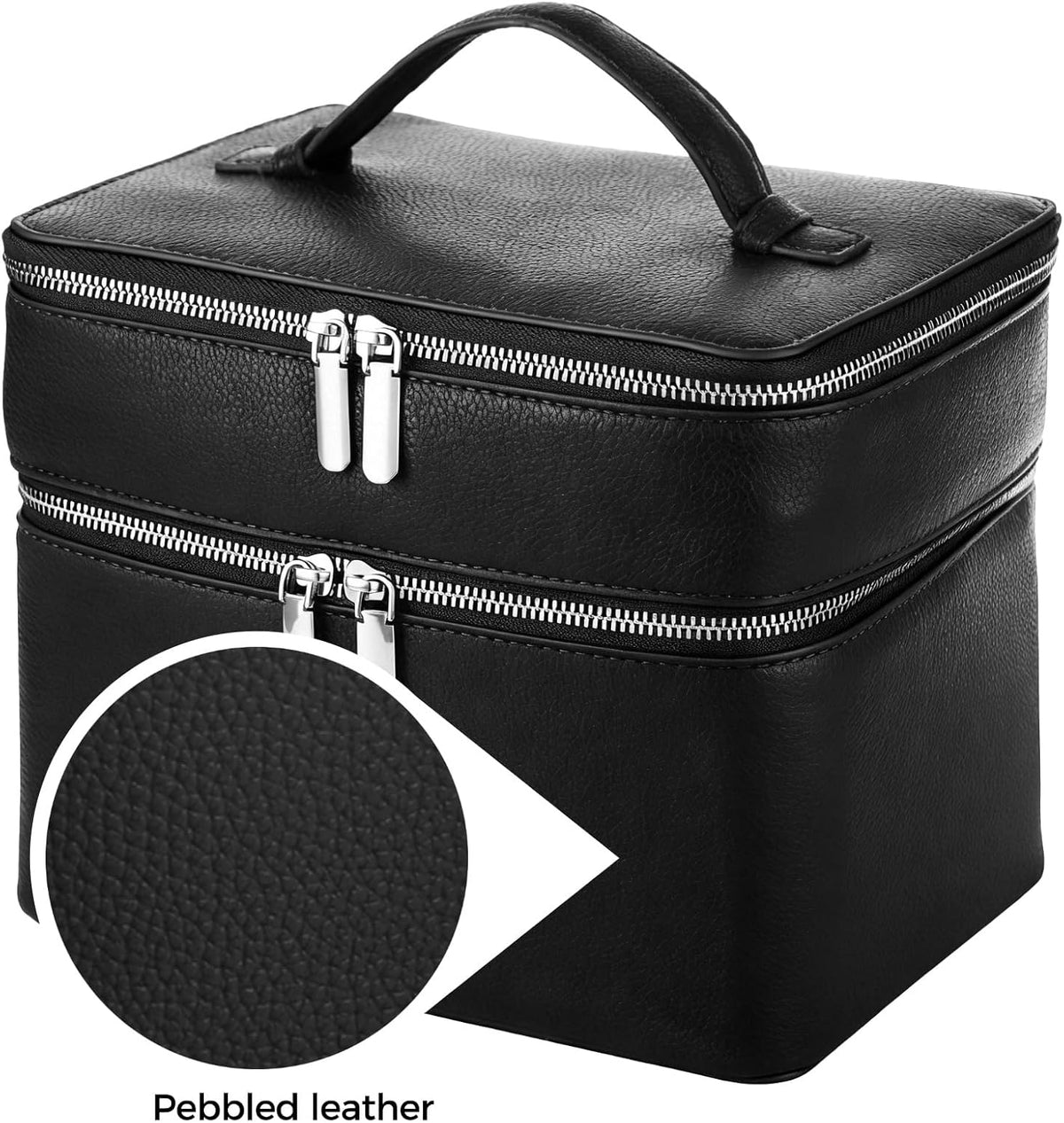 Makeup Vanity Bag for Women - Large Capacity Cosmetic Organizer with Removable Liner, Waterproof PU Leather Skincare Bag, Portable Chic Cosmetic Make Up Case for Skincare, Accessories,StyleB, Brown