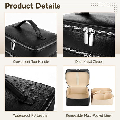 Makeup Vanity Bag for Women - Large Capacity Cosmetic Organizer with Removable Liner, Waterproof PU Leather Skincare Bag, Portable Chic Cosmetic Make Up Case for Skincare, Accessories,StyleB, Brown