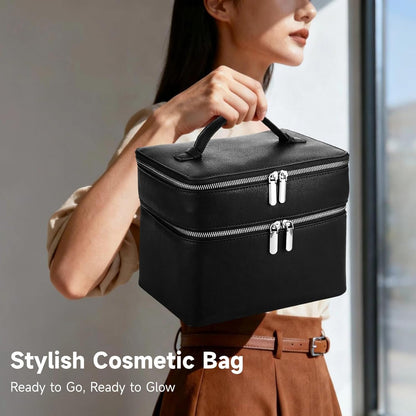 Makeup Vanity Bag for Women - Large Capacity Cosmetic Organizer with Removable Liner, Waterproof PU Leather Skincare Bag, Portable Chic Cosmetic Make Up Case for Skincare, Accessories,StyleB, Brown