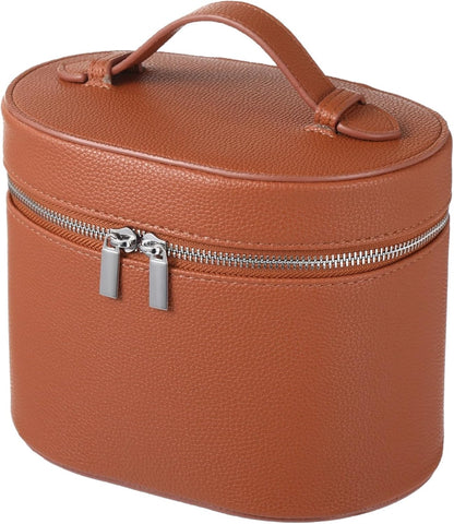 Makeup Vanity Bag for Women - Large Capacity Cosmetic Organizer with Removable Liner, Waterproof PU Leather Skincare Bag, Portable Chic Cosmetic Make Up Case for Skincare, Accessories,StyleB, Brown
