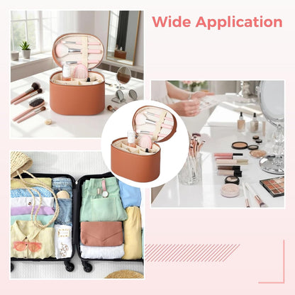 Makeup Vanity Bag for Women - Large Capacity Cosmetic Organizer with Removable Liner, Waterproof PU Leather Skincare Bag, Portable Chic Cosmetic Make Up Case for Skincare, Accessories,StyleB, Brown