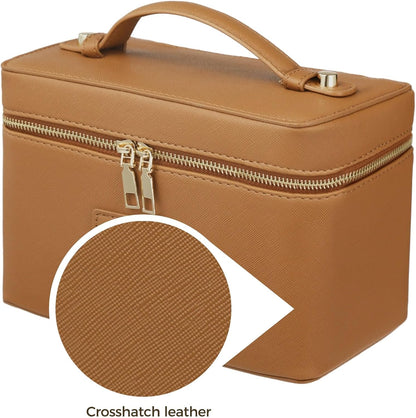 Makeup Vanity Bag for Women - Large Capacity Cosmetic Organizer with Removable Liner, Waterproof PU Leather Skincare Bag, Portable Chic Cosmetic Make Up Case for Skincare, Accessories,StyleB, Brown