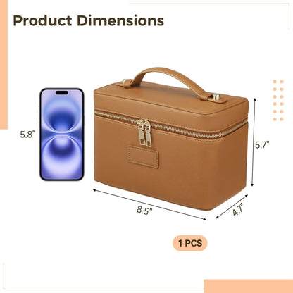 Makeup Vanity Bag for Women - Large Capacity Cosmetic Organizer with Removable Liner, Waterproof PU Leather Skincare Bag, Portable Chic Cosmetic Make Up Case for Skincare, Accessories,StyleB, Brown