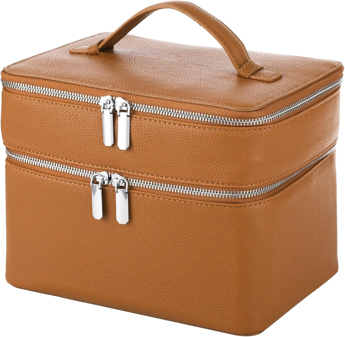 Makeup Vanity Bag for Women - Large Capacity Cosmetic Organizer with Removable Liner, Waterproof PU Leather Skincare Bag, Portable Chic Cosmetic Make Up Case for Skincare, Accessories,StyleB, Brown