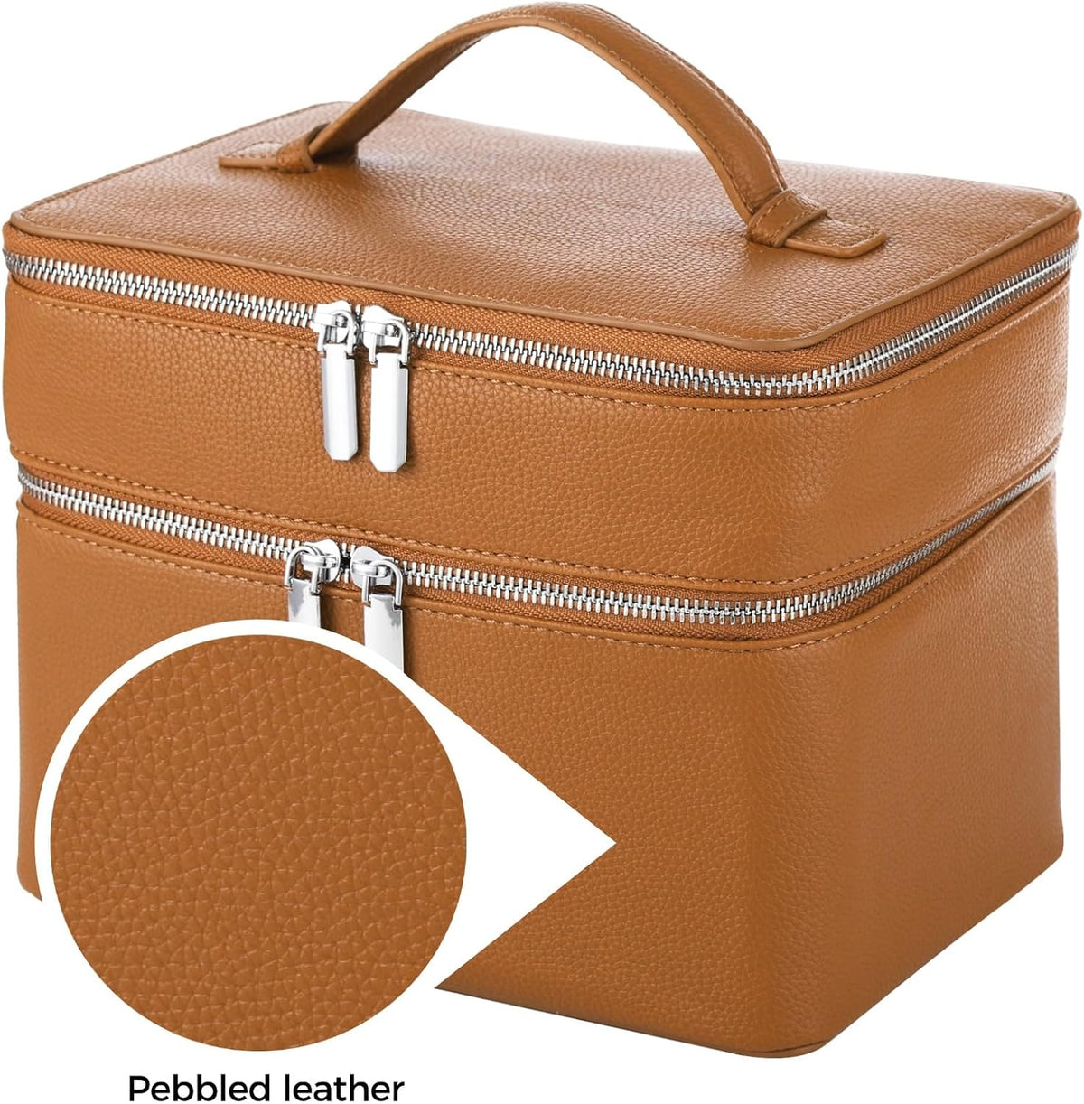 Makeup Vanity Bag for Women - Large Capacity Cosmetic Organizer with Removable Liner, Waterproof PU Leather Skincare Bag, Portable Chic Cosmetic Make Up Case for Skincare, Accessories,StyleB, Brown