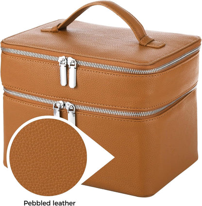 Makeup Vanity Bag for Women - Large Capacity Cosmetic Organizer with Removable Liner, Waterproof PU Leather Skincare Bag, Portable Chic Cosmetic Make Up Case for Skincare, Accessories,StyleB, Brown
