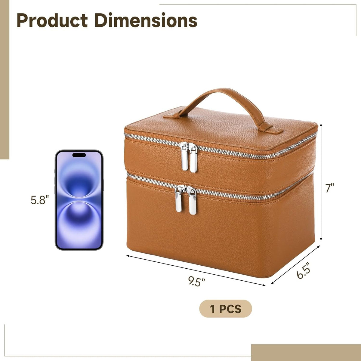 Makeup Vanity Bag for Women - Large Capacity Cosmetic Organizer with Removable Liner, Waterproof PU Leather Skincare Bag, Portable Chic Cosmetic Make Up Case for Skincare, Accessories,StyleB, Brown