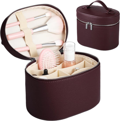 Makeup Vanity Bag for Women - Large Capacity Cosmetic Organizer with Removable Liner, Waterproof PU Leather Skincare Bag, Portable Chic Cosmetic Make Up Case for Skincare, Accessories,StyleB, Brown