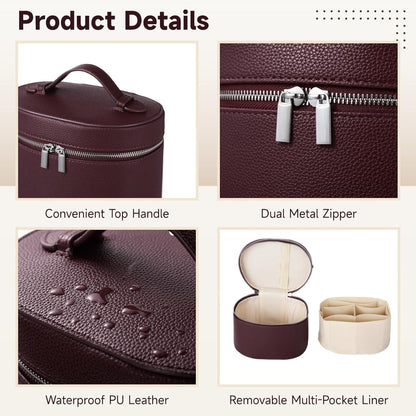 Makeup Vanity Bag for Women - Large Capacity Cosmetic Organizer with Removable Liner, Waterproof PU Leather Skincare Bag, Portable Chic Cosmetic Make Up Case for Skincare, Accessories,StyleB, Brown