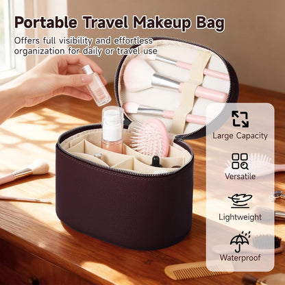 Makeup Vanity Bag for Women - Large Capacity Cosmetic Organizer with Removable Liner, Waterproof PU Leather Skincare Bag, Portable Chic Cosmetic Make Up Case for Skincare, Accessories,StyleB, Brown
