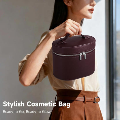 Makeup Vanity Bag for Women - Large Capacity Cosmetic Organizer with Removable Liner, Waterproof PU Leather Skincare Bag, Portable Chic Cosmetic Make Up Case for Skincare, Accessories,StyleB, Brown