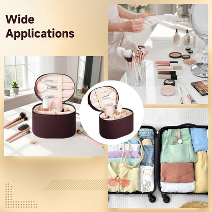 Makeup Vanity Bag for Women - Large Capacity Cosmetic Organizer with Removable Liner, Waterproof PU Leather Skincare Bag, Portable Chic Cosmetic Make Up Case for Skincare, Accessories,StyleB, Brown
