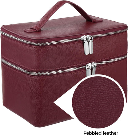 Makeup Vanity Bag for Women - Large Capacity Cosmetic Organizer with Removable Liner, Waterproof PU Leather Skincare Bag, Portable Chic Cosmetic Make Up Case for Skincare, Accessories,StyleB, Brown