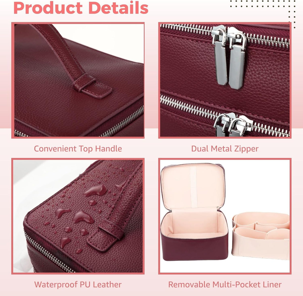Makeup Vanity Bag for Women - Large Capacity Cosmetic Organizer with Removable Liner, Waterproof PU Leather Skincare Bag, Portable Chic Cosmetic Make Up Case for Skincare, Accessories,StyleB, Brown