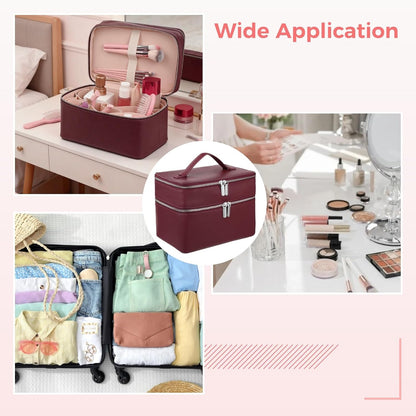 Makeup Vanity Bag for Women - Large Capacity Cosmetic Organizer with Removable Liner, Waterproof PU Leather Skincare Bag, Portable Chic Cosmetic Make Up Case for Skincare, Accessories,StyleB, Brown