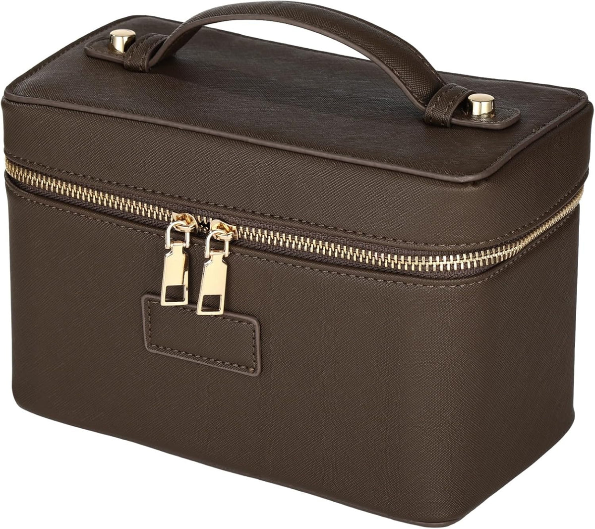 Makeup Vanity Bag for Women - Large Capacity Cosmetic Organizer with Removable Liner, Waterproof PU Leather Skincare Bag, Portable Chic Cosmetic Make Up Case for Skincare, Accessories,StyleB, Brown