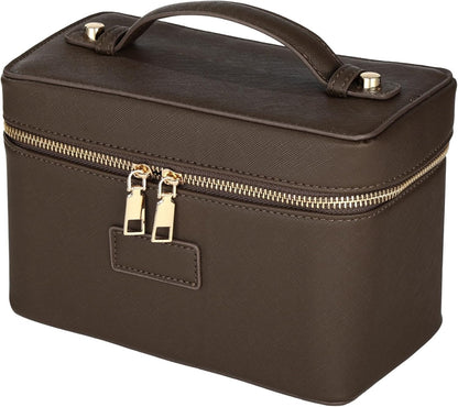 Makeup Vanity Bag for Women - Large Capacity Cosmetic Organizer with Removable Liner, Waterproof PU Leather Skincare Bag, Portable Chic Cosmetic Make Up Case for Skincare, Accessories,StyleB, Brown