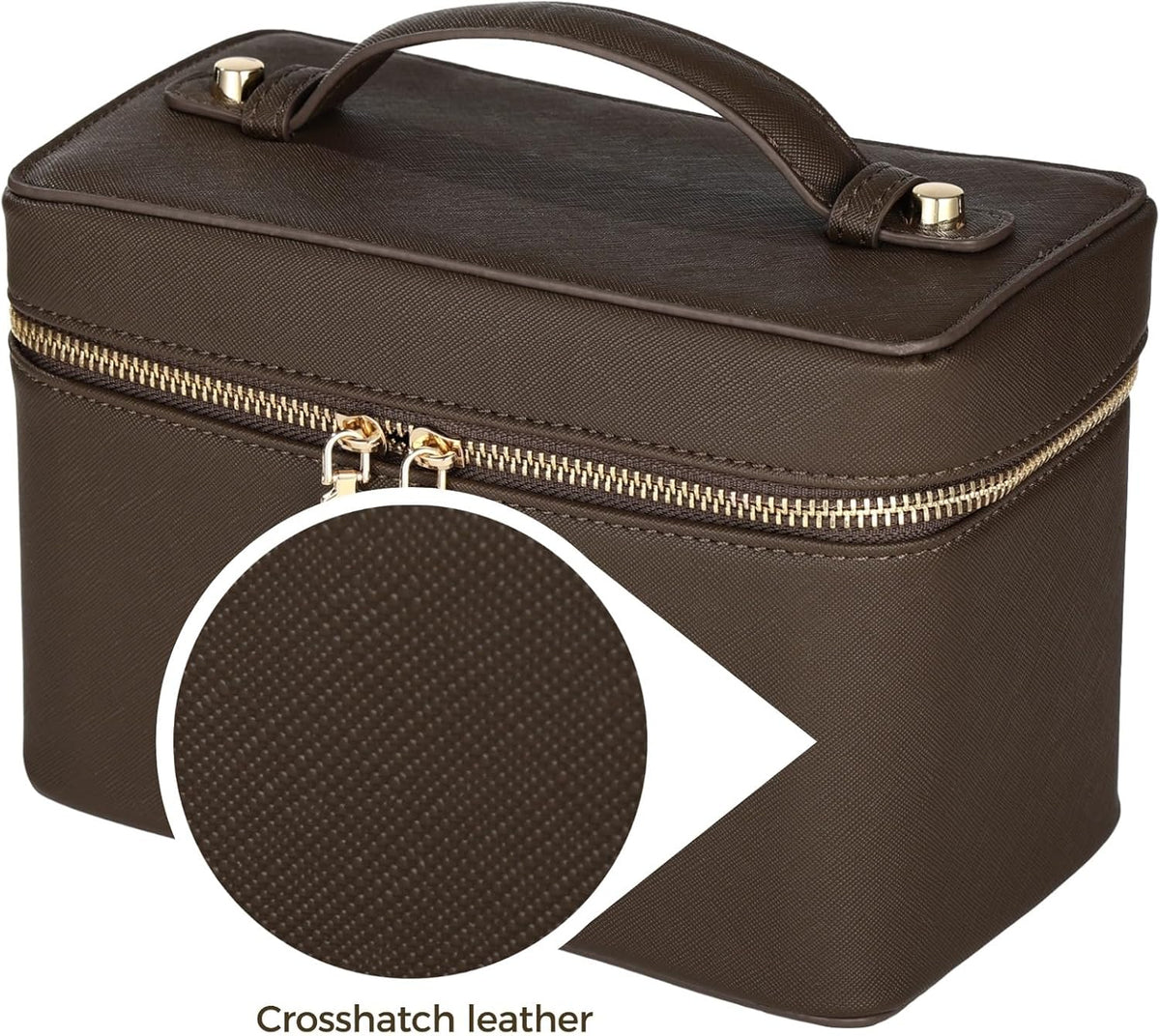 Makeup Vanity Bag for Women - Large Capacity Cosmetic Organizer with Removable Liner, Waterproof PU Leather Skincare Bag, Portable Chic Cosmetic Make Up Case for Skincare, Accessories,StyleB, Brown