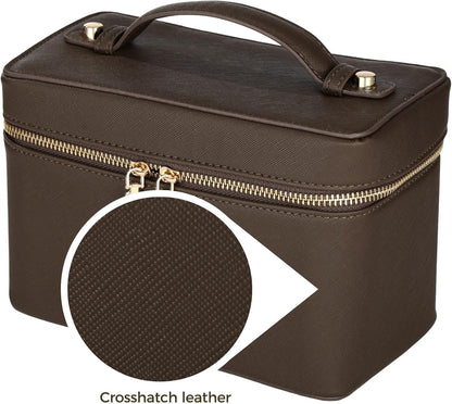 Makeup Vanity Bag for Women - Large Capacity Cosmetic Organizer with Removable Liner, Waterproof PU Leather Skincare Bag, Portable Chic Cosmetic Make Up Case for Skincare, Accessories,StyleB, Brown