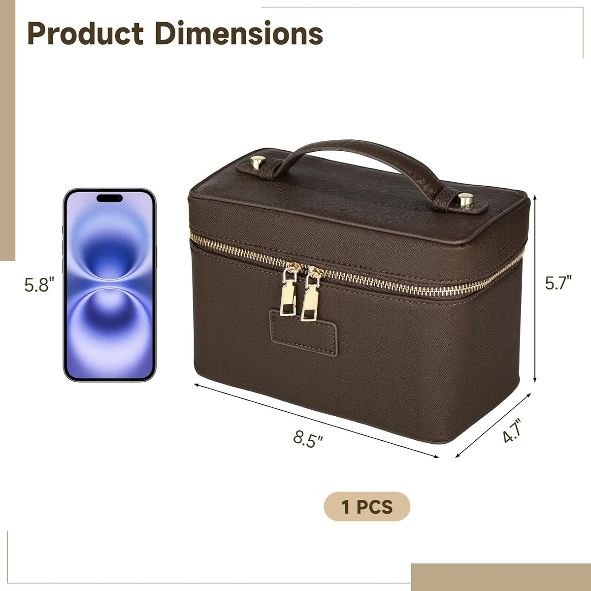 Makeup Vanity Bag for Women - Large Capacity Cosmetic Organizer with Removable Liner, Waterproof PU Leather Skincare Bag, Portable Chic Cosmetic Make Up Case for Skincare, Accessories,StyleB, Brown